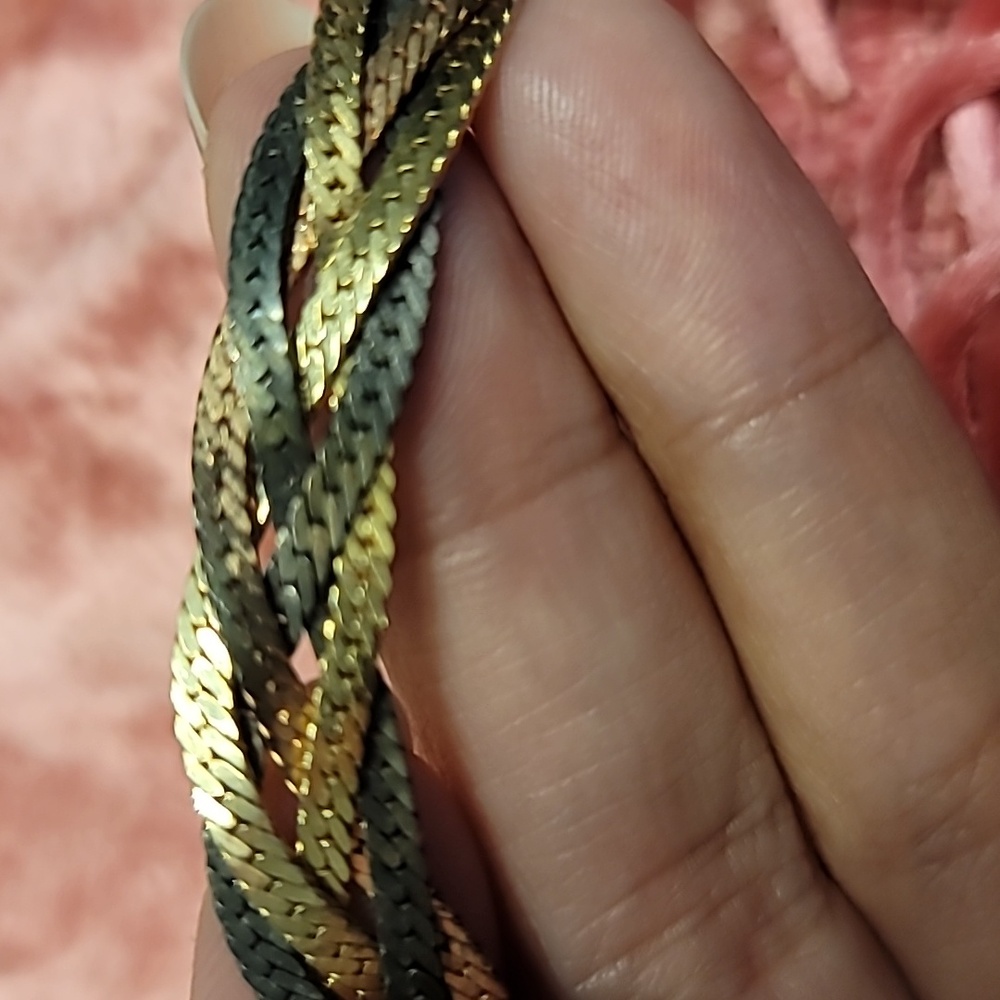 Gold, Silver, Copper Braided Necklace - Vintage, Estate - Picture 6 of 6